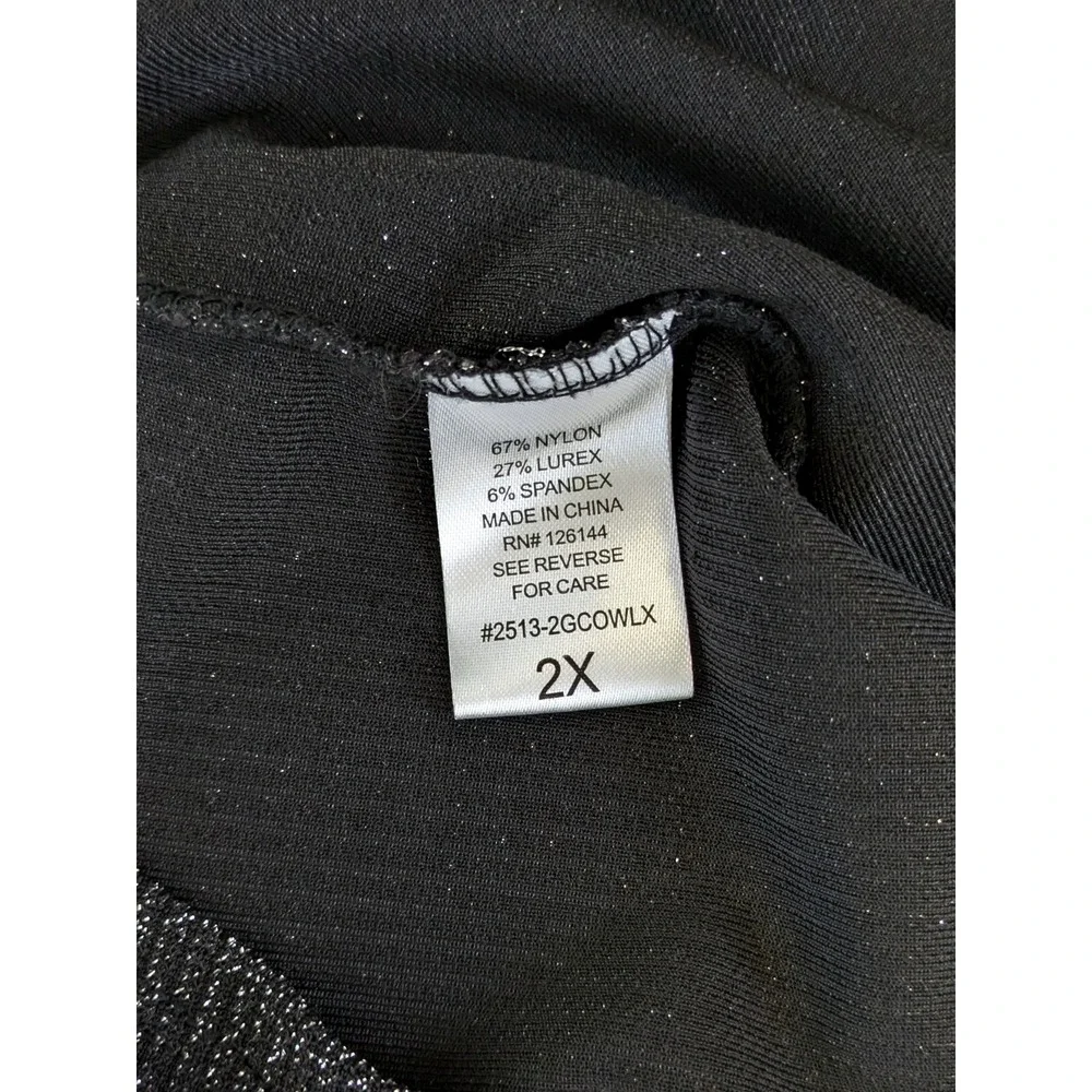Olivia Blu Glimmer Cowl Neck - Women's 2XL - Black 3/4 Sleeve Top #2513-2GCOWLX - Picture 5 of 5